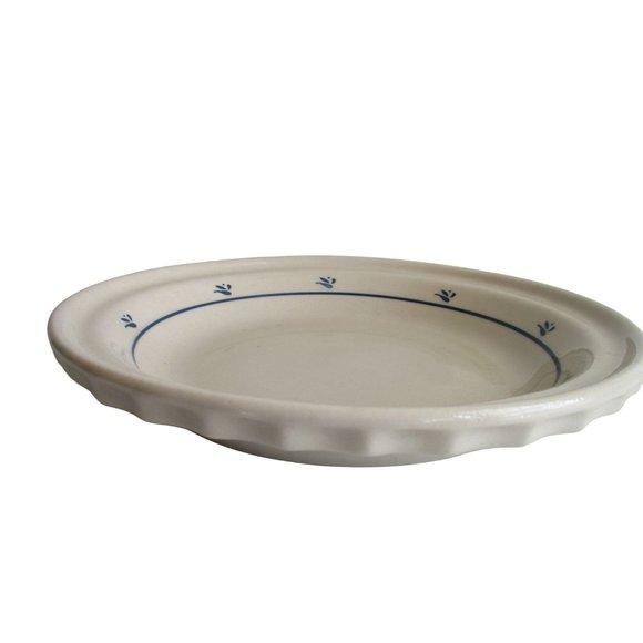 *ROSEVILLE POTTERY Friendship Pie Plate Dish Ivory Blue Thumbprint Ohio USA Made - Picture 11 of 13